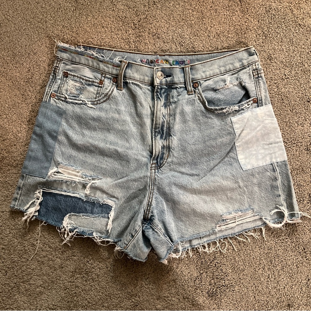 American Eagle Denim Patchwork Shorts Rainbow Highest Rise 90's Pride